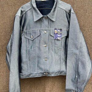 watch la womens denim grey denim Croppedjacket with white contrast stitching